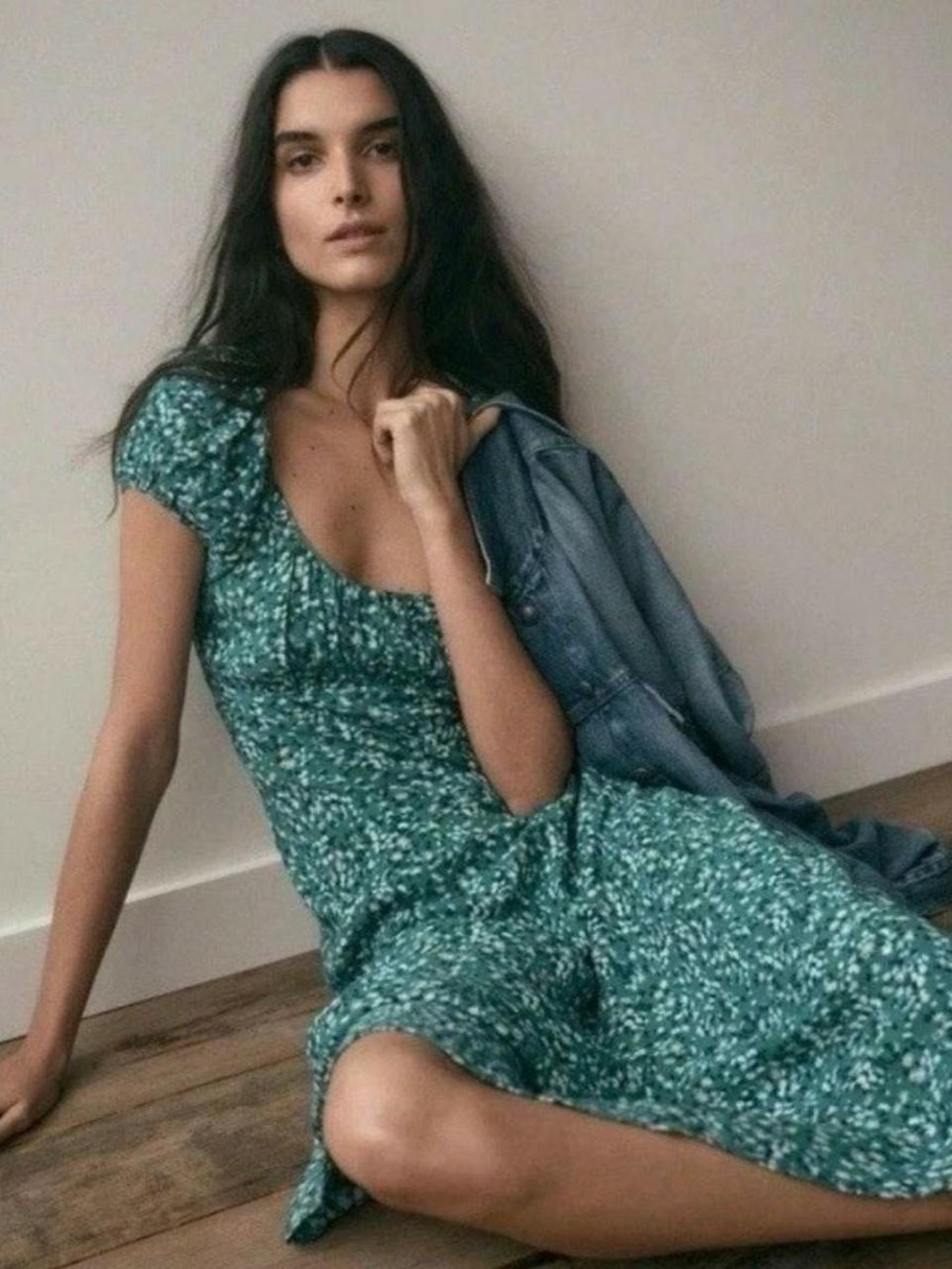 Madewell Teal Green Floral Scoop-Neck Midi Dress